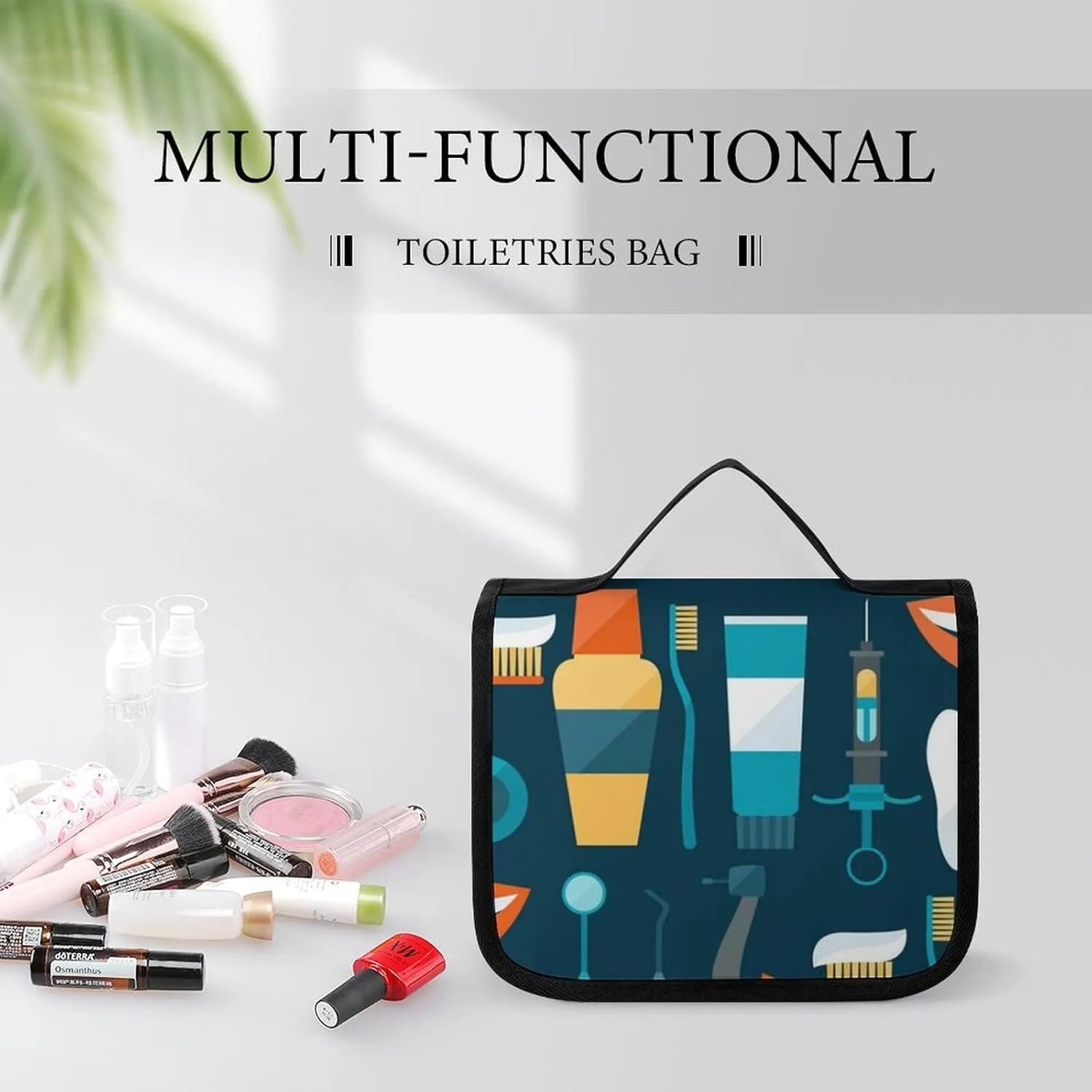 Travel Hanging Toiletry Bag for Men Women Shaving Bag Compatible with Teeth Dental Seamless Pattern, Waterproof Large Makeup Bag Wash Bag Makeup Organizer Cosmetic Case for Bathroom Shower