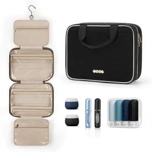 Travel Kit - Toiletry Bag with Travel Size Containers (Bottles, Cream Jars, Perfume Refills), TSA Approved - Black
