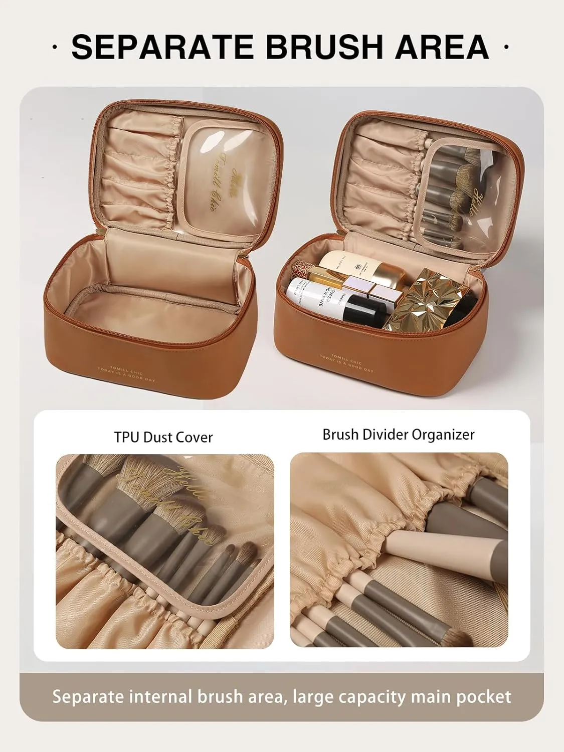 Travel Makeup Bag for Women Portable Cosmetic Bag Case Large Capacity Travel Toiletry Bag Waterproof Leather Make Up Organizer Cosmetic Brush Bag Case with Handle for Women