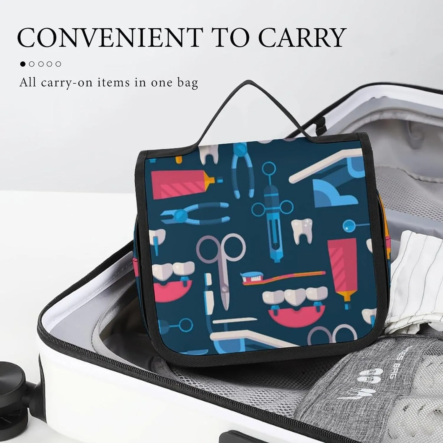 Travel Toiletry Bag for Women, Hanging Toiletry Bag with Multi Pockets, Toiletry Bag for Travel Organizer Compatible with Teeth Dental Seamless Pattern