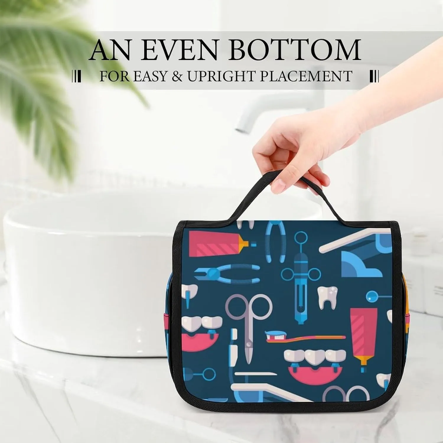 Travel Toiletry Bag for Women, Hanging Toiletry Bag with Multi Pockets, Toiletry Bag for Travel Organizer Compatible with Teeth Dental Seamless Pattern