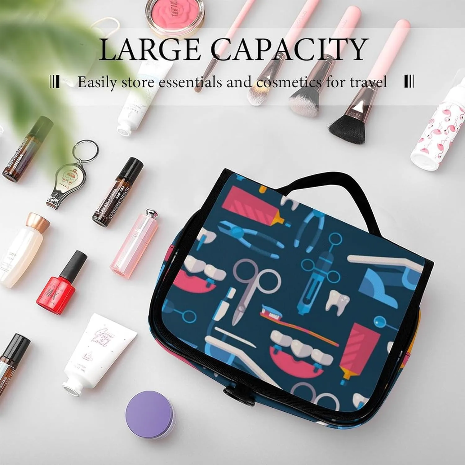 Travel Toiletry Bag for Women, Hanging Toiletry Bag with Multi Pockets, Toiletry Bag for Travel Organizer Compatible with Teeth Dental Seamless Pattern