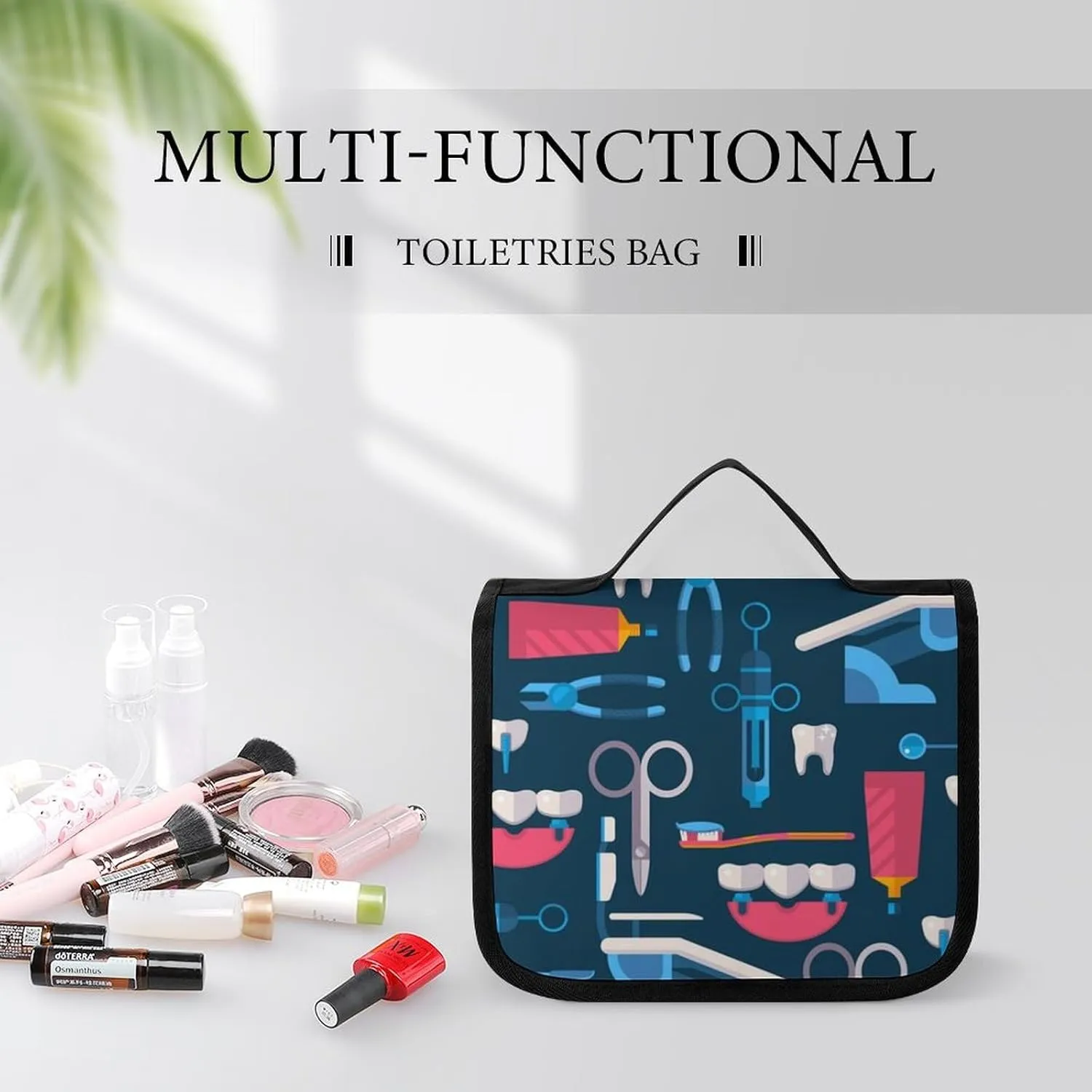 Travel Toiletry Bag for Women, Hanging Toiletry Bag with Multi Pockets, Toiletry Bag for Travel Organizer Compatible with Teeth Dental Seamless Pattern