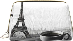 Travel Toiletry Bag Parisian Coffee Eiffel Tower Printing Large Capacity Leather Waterproof Cosmetic Bags Cute Travel For Women Makeup Bag Organizer Zipper Pouch Skincare Bag
