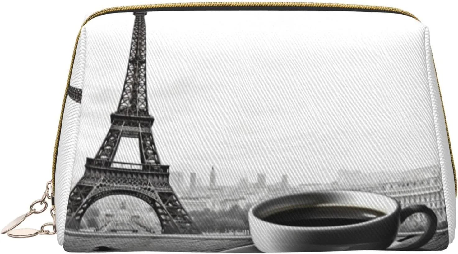Travel Toiletry Bag Parisian Coffee Eiffel Tower Printing Large Capacity Leather Waterproof Cosmetic Bags Cute Travel For Women Makeup Bag Organizer Zipper Pouch Skincare Bag