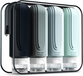 Travel Bottles for Toiletries, Large 6oz Oversize Containers, BPA Free Leak Proof Tubs Refillable Liquid Travel Accessories with Toiletry Bag for Cometic Shampoo and Lotion Soap (4 Pack)