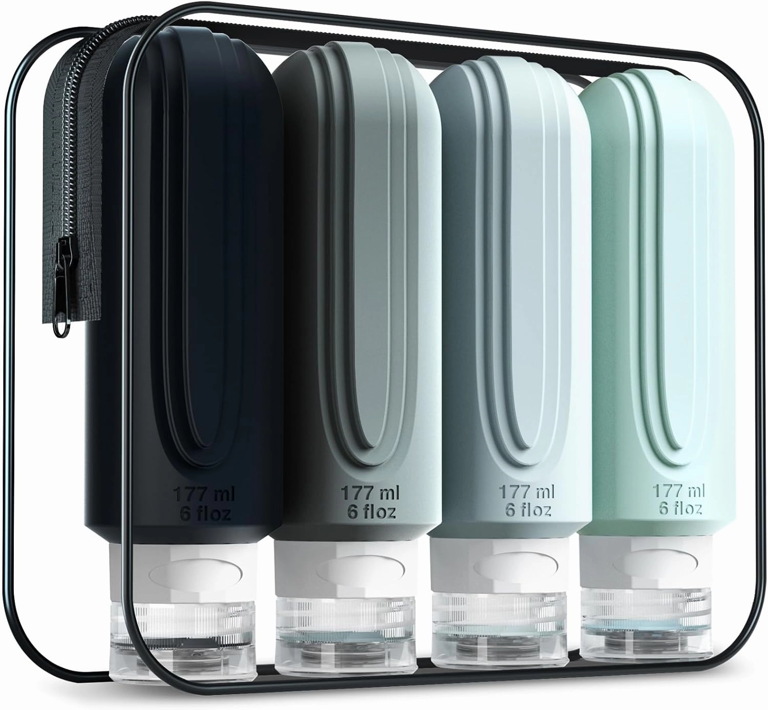 Travel Bottles for Toiletries, Large 6oz Oversize Containers, BPA Free Leak Proof Tubs Refillable Liquid Travel Accessories with Toiletry Bag for Cometic Shampoo and Lotion Soap (4 Pack)