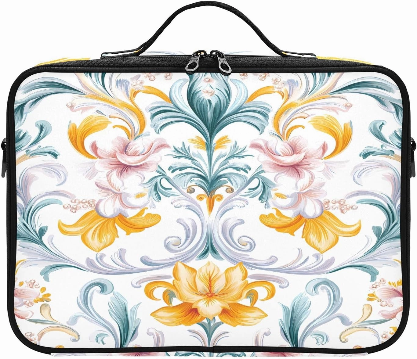 Travel Makeup Train Case Yellow Flower Pattern Cosmetic Organizer Portable Storage Bag with Adjustable Dividers for Cosmetics Brushes Toiletry Jewelry Digital Accessories