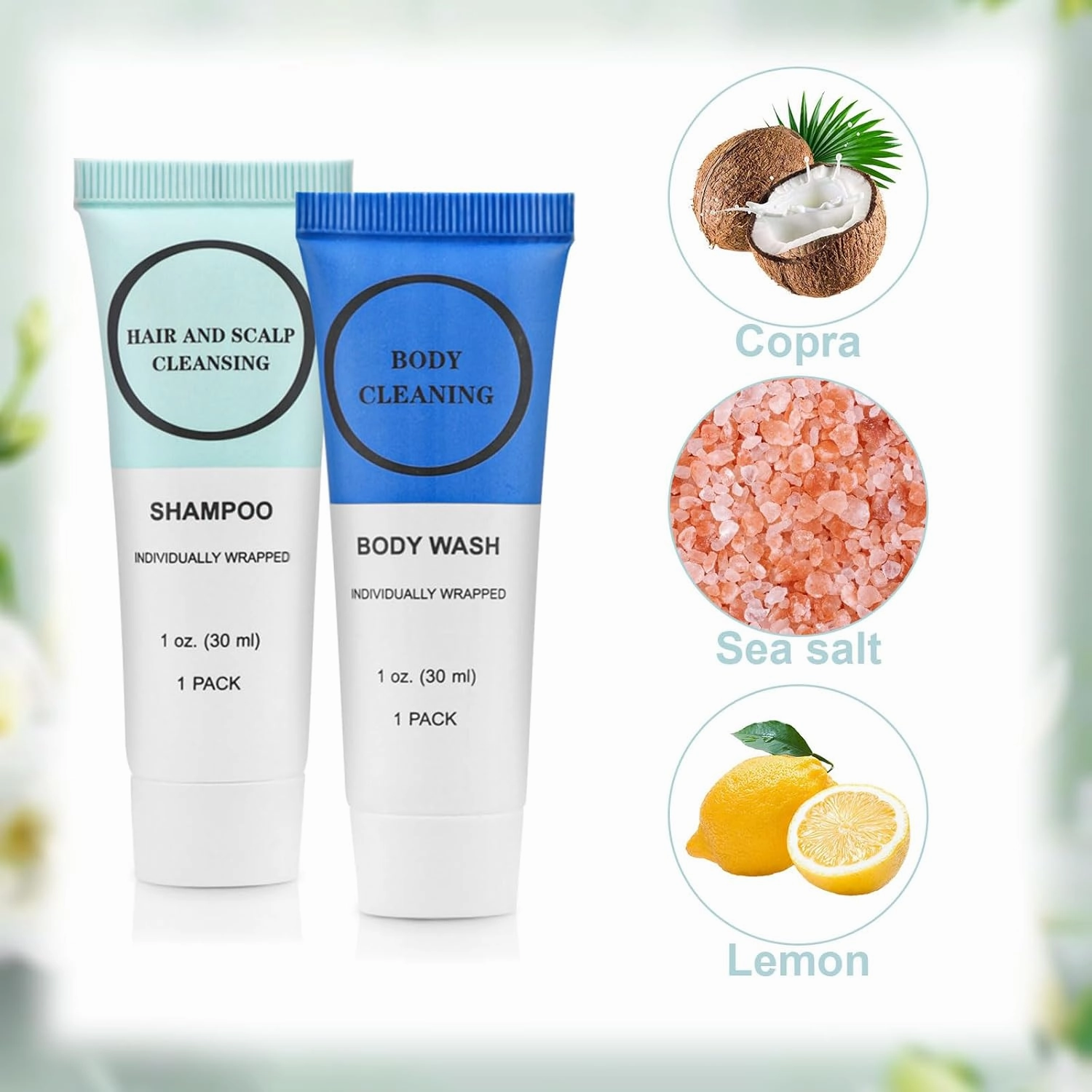Travel Size Shampoo and Body Wash Bulk, Individually Wrapped Hotel Mini Shower Gel and Small Men Women Cleansing Toiletries Amenities for Hotel/Vacation/Homeless 1 oz (3.7inch, Count, 60)