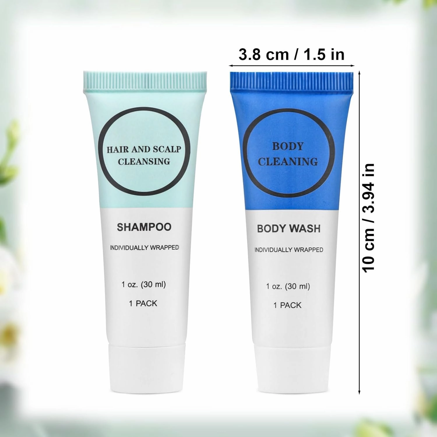 Travel Size Shampoo and Body Wash Bulk, Individually Wrapped Hotel Mini Shower Gel and Small Men Women Cleansing Toiletries Amenities for Hotel/Vacation/Homeless 1 oz (3.7inch, Count, 60)