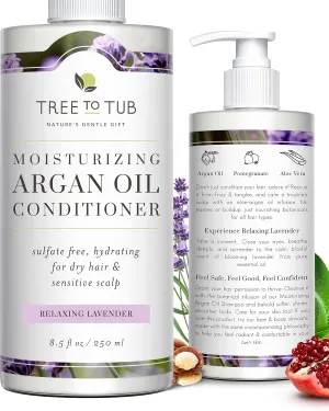 Tree to Tub Moisturizing Conditioner for Dry Hair & Dry Scalp - Hydrating Sulfate Free Argan Oil Conditioner & Vegan Hair Moisturizer for Women & Men w/Organic Coconut Oil, All Natural Lavender