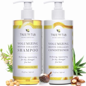 Tree To Tub Biotin Shampoo and Conditioner - Gentle Hair Thickening Shampoo and Conditioner for Fine Hair, Sensitive Scalp- Sulfate Free Shampoo and Conditioner Set w/Vegan Collagen Organic Argan Oil