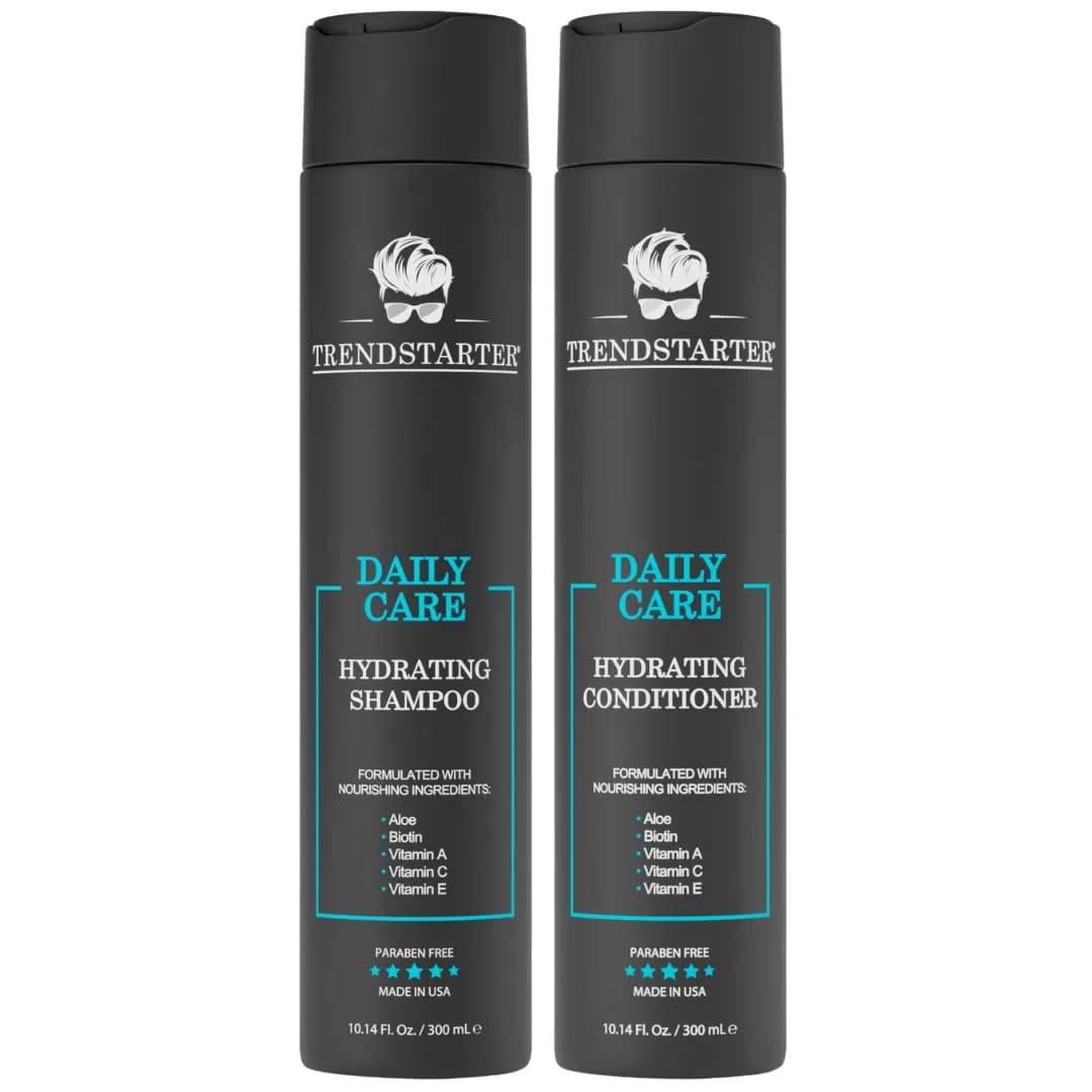 TRENDSTARTER - DAILY CARE - HYDRATING SHAMPOO & HYDRATING CONDITIONER Set (10.14 Fl.Oz ea.) - Made with Aloe, Vitamin A, Vitamin C, and Vitamin E for Healthy Hair and Healthy Scalp - Launched 2023