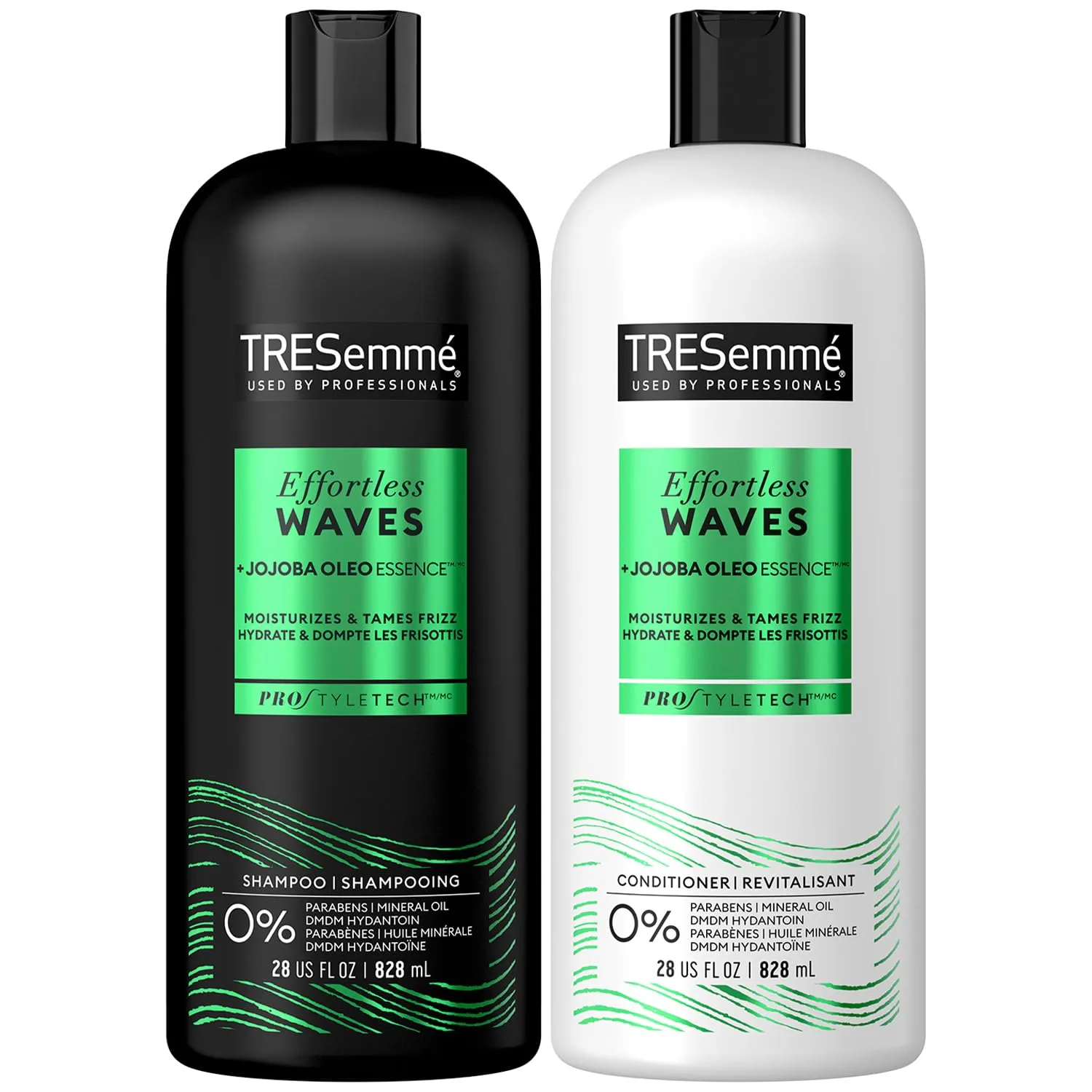 TRESemmé Shampoo and Conditioner, Effortless Waves – Wavy Hair Products for Frizz Control, Shiny Hair, and Wave Definition, 28 Oz Ea
