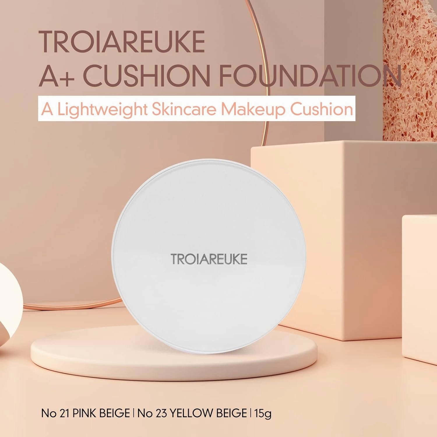 TROIAREUKE A  Cushion Foundation (Shade 23) I Natural Coverage Foundation Makeup, Moisturizing Finish for Sensitive, Oily, Combination Skin, Skin Care Cushion I Korean Aesthetic Makeup