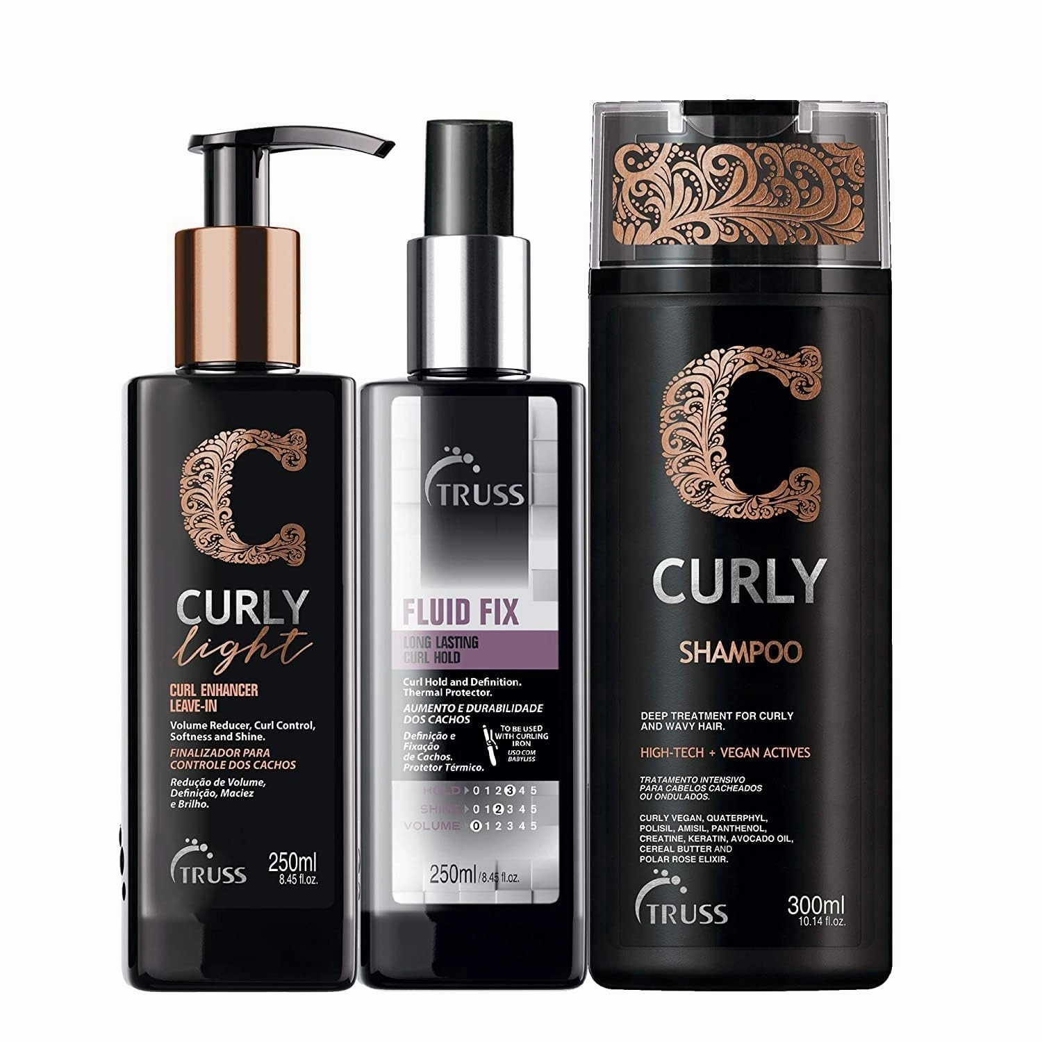 Truss Curly Light Hair Cream Bundle with Fluid Fix Curl Spray and Curly Shampoo
