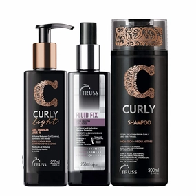 Truss Curly Light Hair Cream Bundle with Fluid Fix Curl Spray and Curly Shampoo