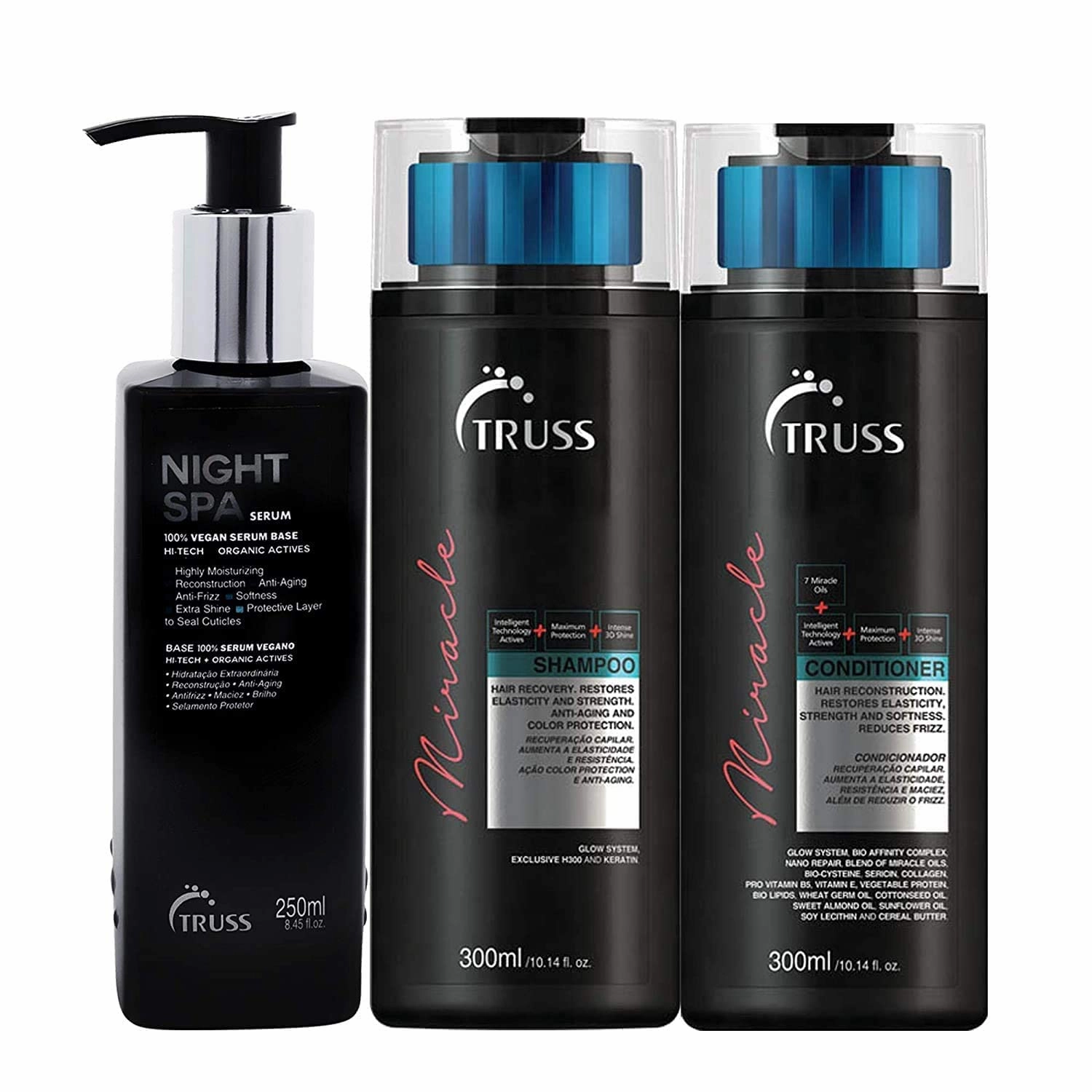TRUSS Night Spa Hair Serum Overnight Treatment Bundle with Miracle Shampoo and Conditioner Set