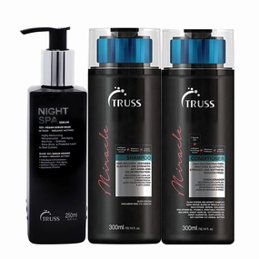 TRUSS Night Spa Hair Serum Overnight Treatment Bundle with Miracle Shampoo and Conditioner Set
