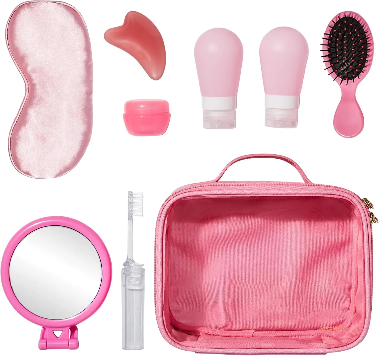 TSA-Approved Gift Ready Travel Kit – Clear Lid Toiletry Bag with Sleep Mask, Silicone Containers, Hairbrush, Toothbrush, Mirror, Facial Massager – All in an Elegant Gift Box