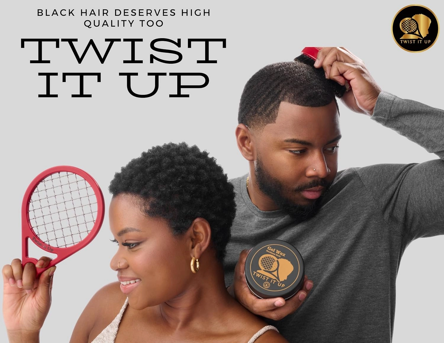 Twist Up Comb (Bond Black) - Alternative for Hair Sponges, Creates Curls and Twists for Black Men, Tennis Racket Design