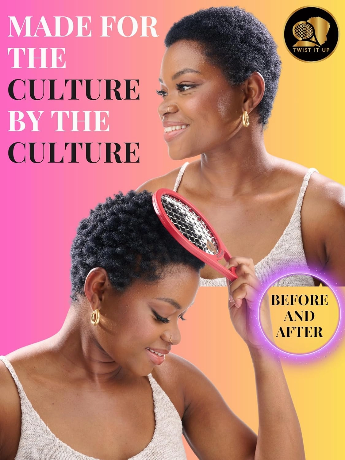 Twist Up Comb (Red Desires) - Alternative to Hair Sponges, Creates Curls and Twists for Black Men, Tennis Racket Design