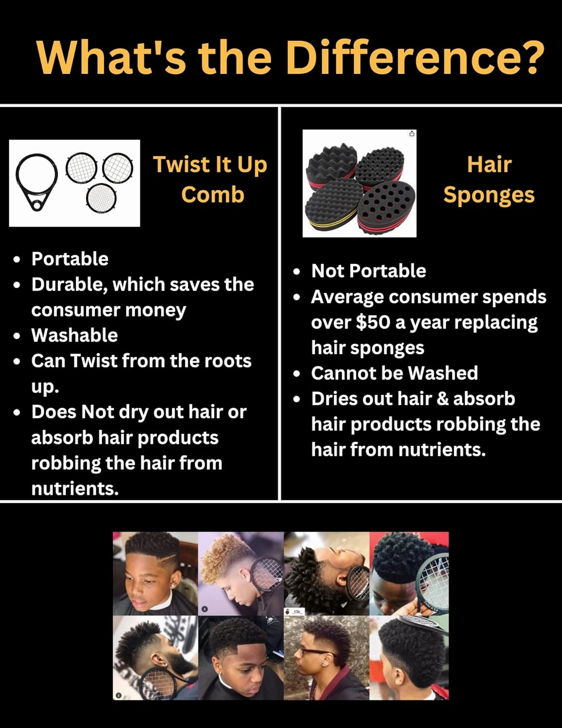 Twist Up Comb (Red Desires) - Alternative to Hair Sponges, Creates Curls and Twists for Black Men, Tennis Racket Design