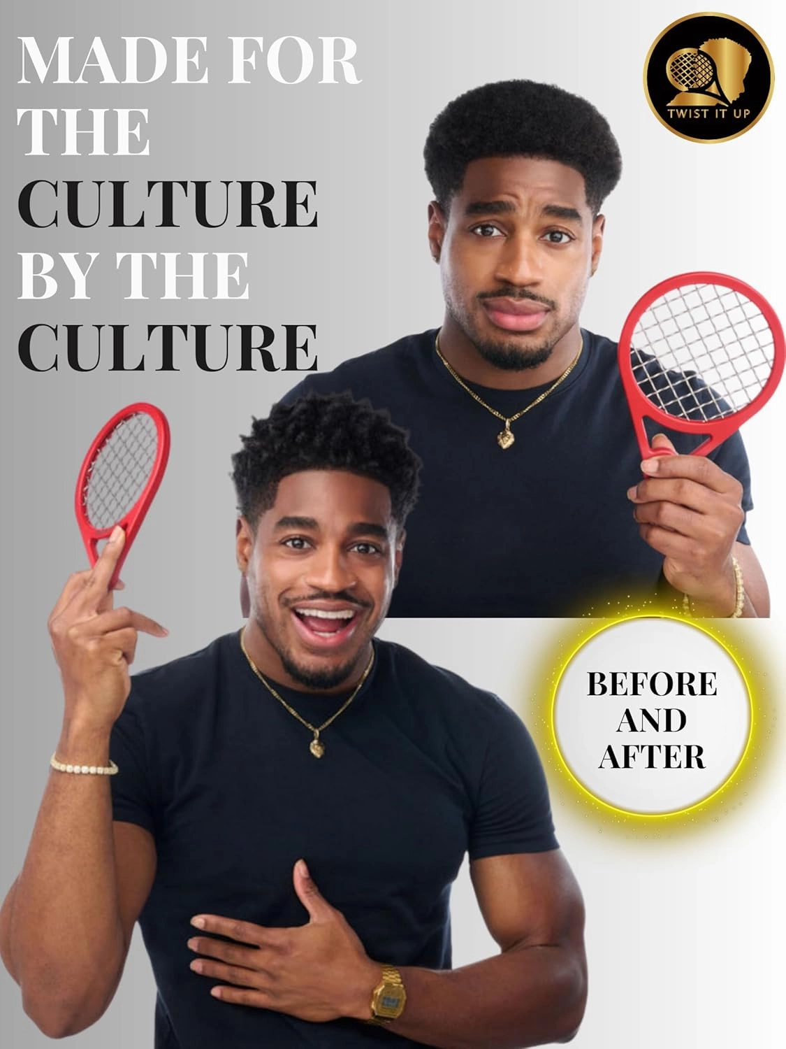 Twist Up Comb (Red Desires) - Alternative to Hair Sponges, Creates Curls and Twists for Black Men, Tennis Racket Design