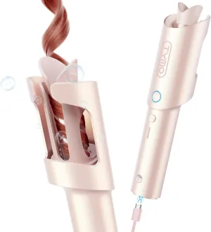 TYMO CURLGO Cordless Automatic Curling Iron - 1 Inch Portable Rotating Beach Waves Curling Wand, Dual Voltage & Rechargeable Travel Hair Curler for 14"-22" Hair, Safe & Tangle-Free, Gold Blush