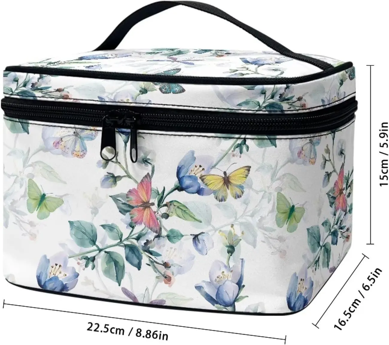 Uasibuni Flower Butterfly Portable Cosmetic Bag Travel Makeup Bag,Cute Makeup Bags for Women Pouch Open Flat Make Up Organizer Case for Toiletries, Brushes Bag