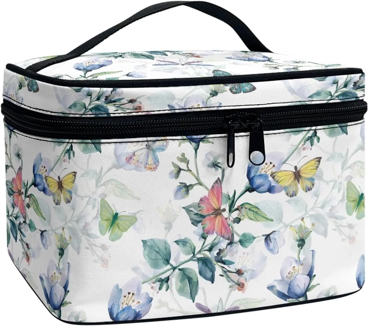 Uasibuni Flower Butterfly Portable Cosmetic Bag Travel Makeup Bag,Cute Makeup Bags for Women Pouch Open Flat Make Up Organizer Case for Toiletries, Brushes Bag