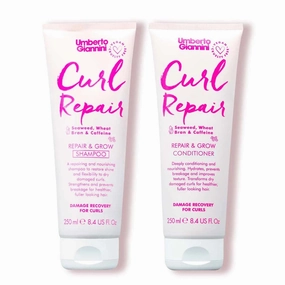 Umberto Giannini Curl Repair Shampoo   Conditioner Set, Vegan & Cruelty Free Repair & Growth Formula with Seaweed, Wheat Bran & Caffeine, 250 ml