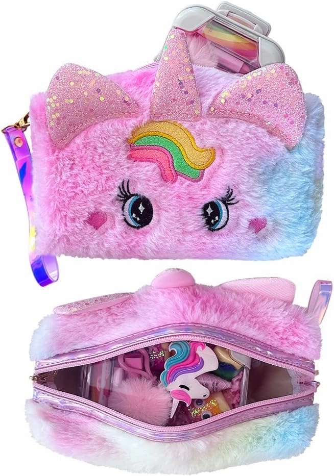 Unicorn Kids Makeup Kit for Girls - Non-Toxic Washable Cosmetic Set with Unicorn Bag, Princess Play Makeup Toy for 3 4 5 6 7 8 9 10 11 12 Year Old Girls Birthday Gift (Pink)