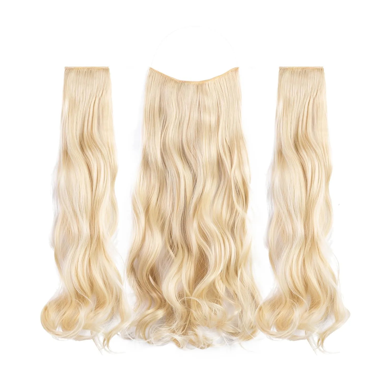 Upgrade Invisible Halo Hair Extensions with 3 PCS Set Headband Adjustable Long Wavy Secret Dark Brown Wire Hair Extensions for Women