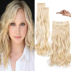 Upgrade Invisible Halo Hair Extensions with 3 PCS Set Headband Adjustable Long Wavy Secret Dark Brown Wire Hair Extensions for Women