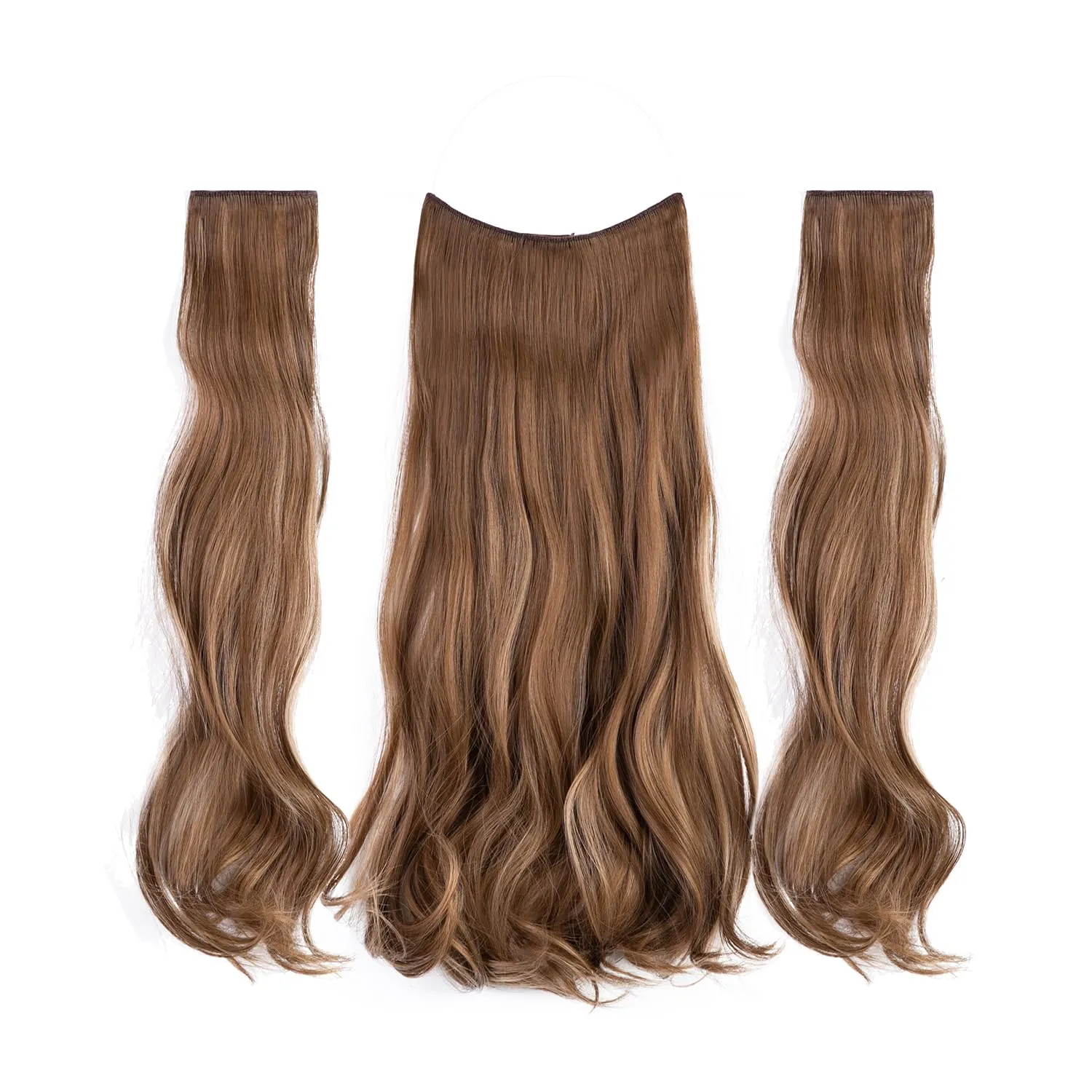 Upgrade Invisible Halo Hair Extensions with 3 PCS Set Headband Adjustable Long Wavy Secret Golden Brown Mix Light Ash Blonde Hair Extensions for Women