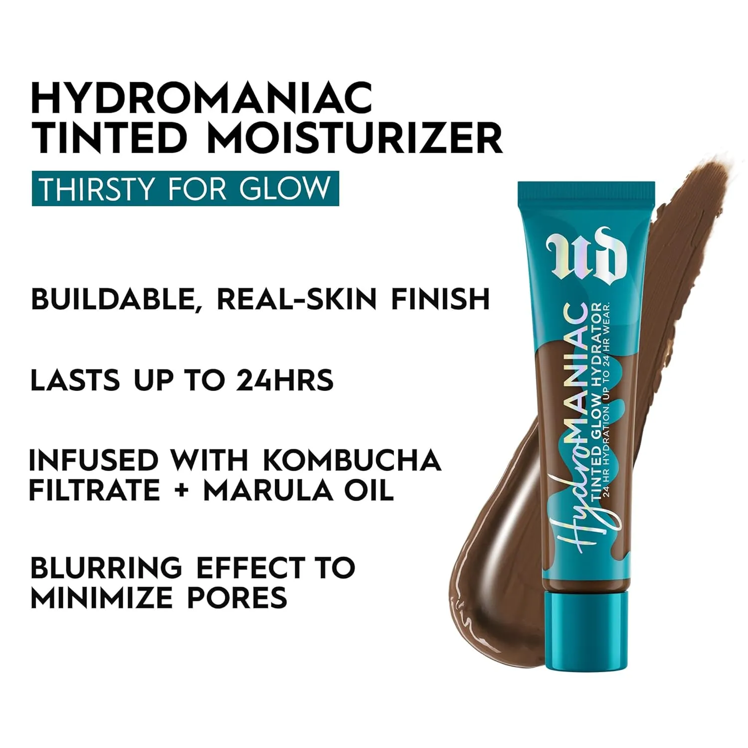 Urban Decay Hydromaniac Dewy Foundation, Hydrating Tinted Moisturizer for Dry Skin, Buildable Medium Coverage, with Kombucha Filtrate & Marula Oil, Non-comedogenic, Vegan, Cruelty-free - 1.1 fl oz