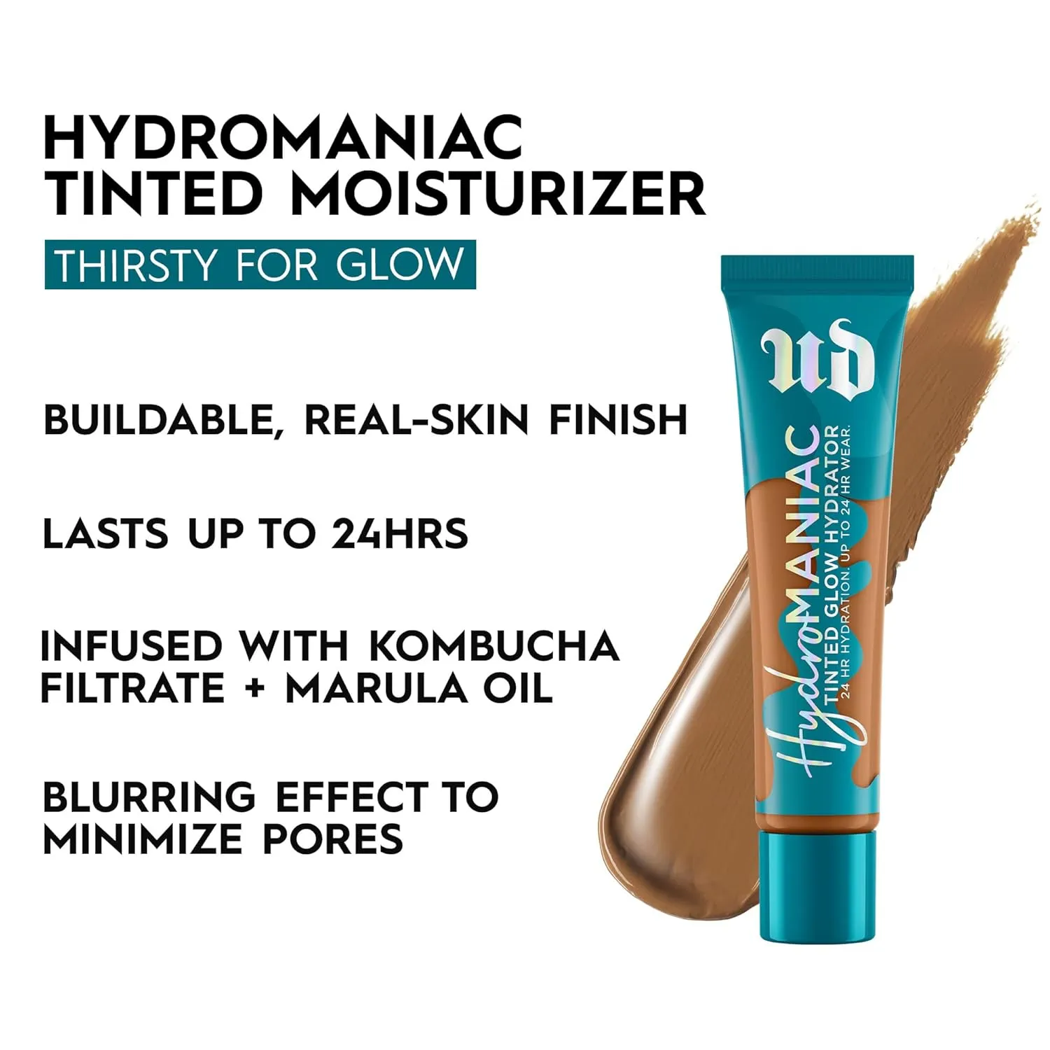 Urban Decay Hydromaniac Dewy Foundation, Hydrating Tinted Moisturizer for Dry Skin, Buildable Medium Coverage, with Kombucha Filtrate & Marula Oil, Non-comedogenic, Vegan, Cruelty-free - 1.1 fl oz