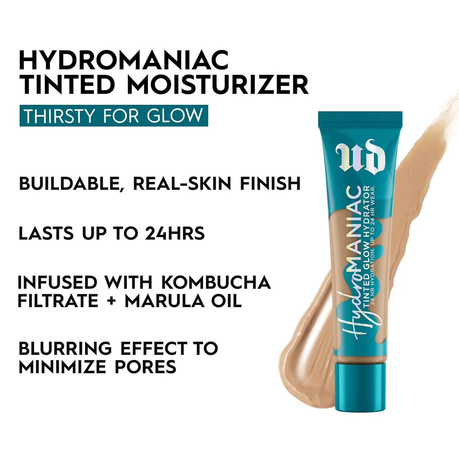 Urban Decay Hydromaniac Dewy Foundation, Hydrating Tinted Moisturizer for Dry Skin, Buildable Medium Coverage, with Kombucha Filtrate & Marula Oil, Non-comedogenic, Vegan, Cruelty-free - 1.1 fl oz