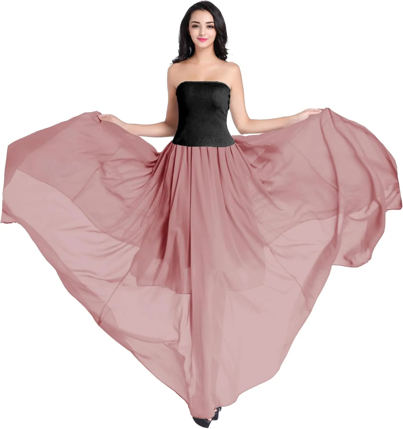 v28 Women Full/Ankle Length Elastic Pleated Retro Maxi Chiffon Long Skirt