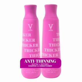 V&Co. Beauty Thickening Hair Shampoo & Conditioner Set (12 Oz. Each) with Peptide Technology, Biotin and Coconut Oil, Sulfate Free Shampoo & All Natural Conditioner for Thickening Hair, Builds Density