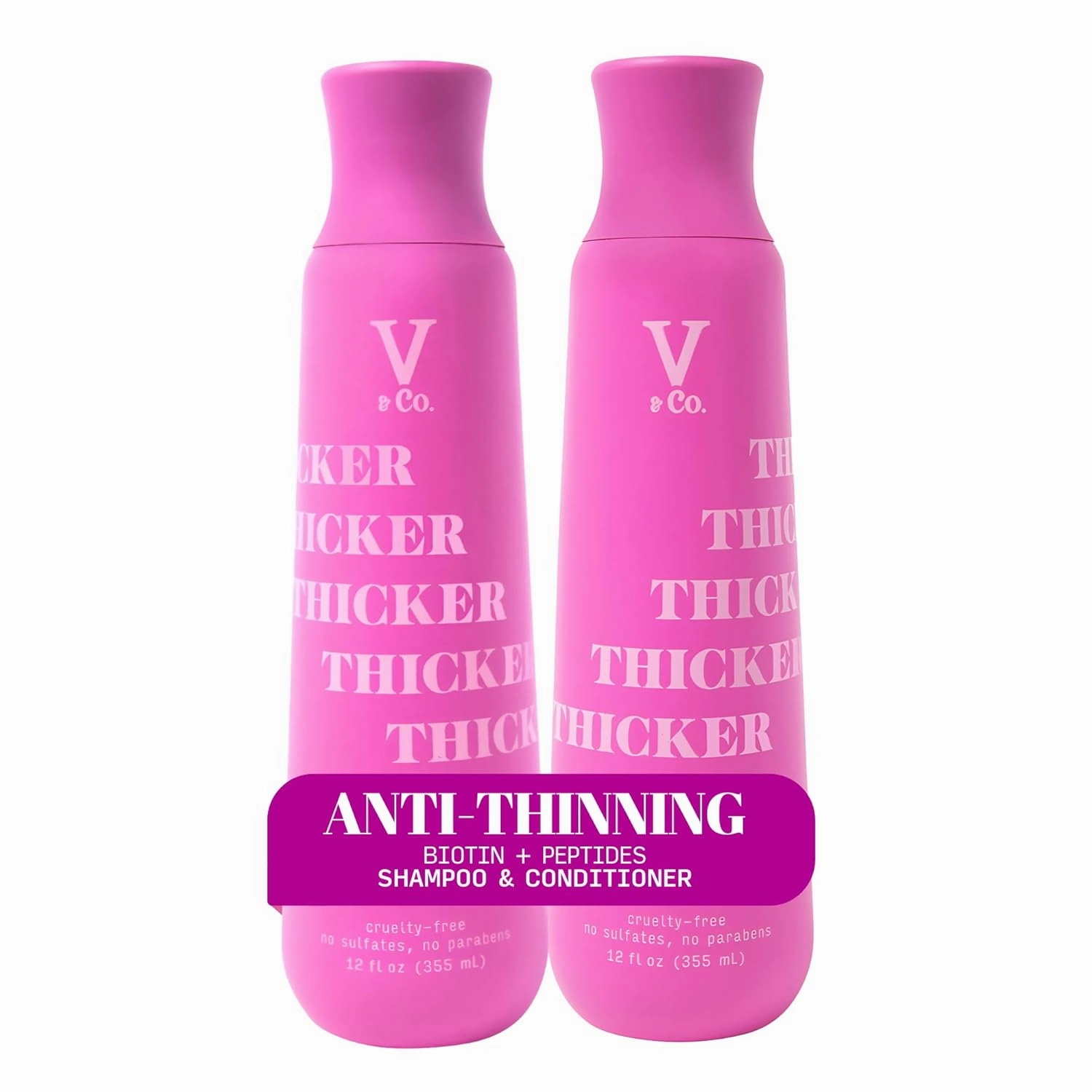 V&Co. Beauty Thickening Hair Shampoo & Conditioner Set (12 Oz. Each) with Peptide Technology, Biotin and Coconut Oil, Sulfate Free Shampoo & All Natural Conditioner for Thickening Hair, Builds Density