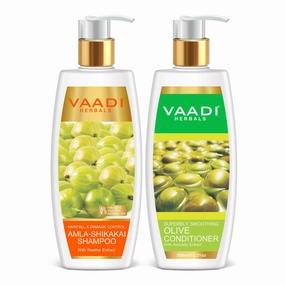 Vaadi Herbals Amla Shikakai Hair fall and Damage Control Shampoo, 350ml with Olive Conditioner, 350ml