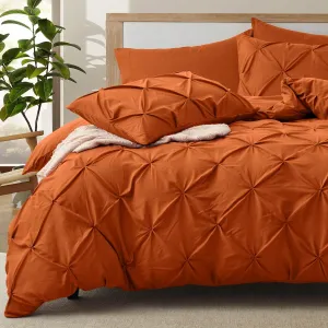 VACVELT 5 Piece Pinch Pleated Duvet Cover Full/Queen Size Set, Burnt Orange Pintuck Duvet Cover with Zipper & 8 Ties, Shabby Chic Microfiber Duvet Cover   2 Pillow Shams   2 Pillowcases, No Comforter