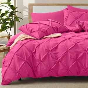VACVELT 5 Piece Pinch Pleated Duvet Cover Full/Queen Size Set, Hot Pink Pintuck Duvet Cover with Zipper & 8 Ties, Shabby Chic Microfiber Duvet Cover   2 Pillow Shams   2 Pillowcases, No Comforter