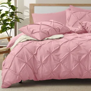 VACVELT 5 Piece Pinch Pleated Duvet Cover Full/Queen Size Set, Pink Pintuck Duvet Cover with Zipper & 8 Ties, Shabby Chic Microfiber Duvet Cover   2 Pillow Shams   2 Pillowcases, No Comforter