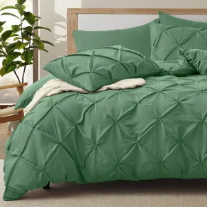 VACVELT 5 Piece Pinch Pleated Duvet Cover Full/Queen Size Set, Sage Green Pintuck Duvet Cover with Zipper & 8 Ties, Shabby Chic Microfiber Duvet Cover   2 Pillow Shams   2 Pillowcases, No Comforter