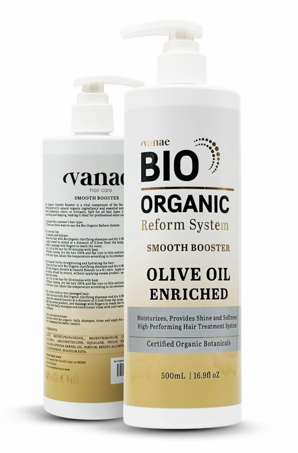 Vanae Bio Organic Smooth Booster - Natural Hair Smoothing Spray for Curly and Frizzy Hair - Organic Anti-Frizz Treatment with Argan Oil and Keratin for Frizz Control and Shine - 500ml