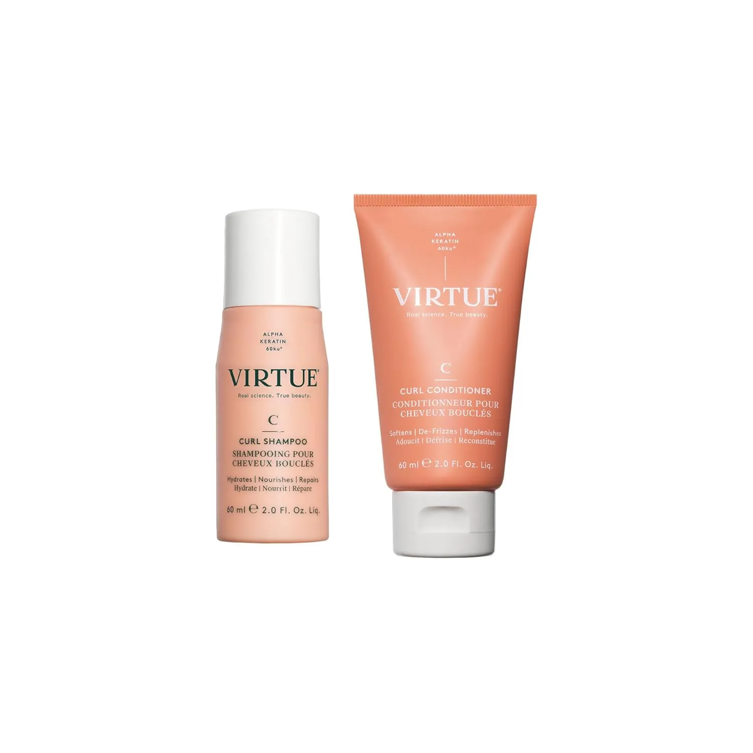 VIRTUE Curl Sulfate Free Shampoo and Conditioner Set with Jojoba Oil for Curly Hair with Frizz Control, Color Safe, Travel Size