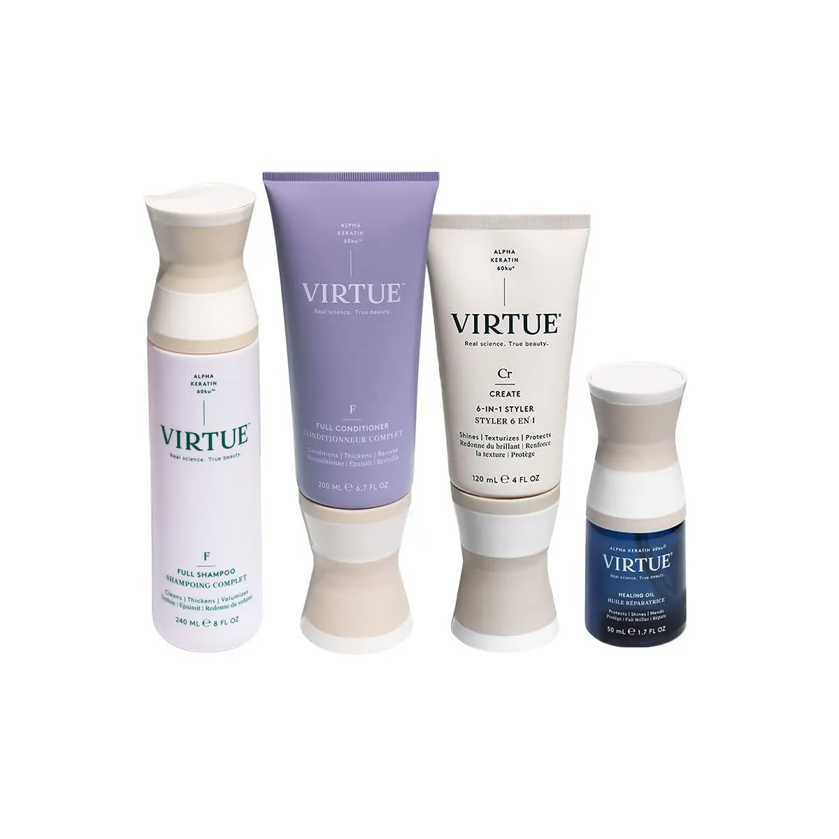Virtue Hair Care Essentials, Healing Hair Oil Treament Serum for Damaged Hair, Full Sulfate Free Shampoo & Conditioner Set for Volumizing Hair, and 6-in-1 Styler